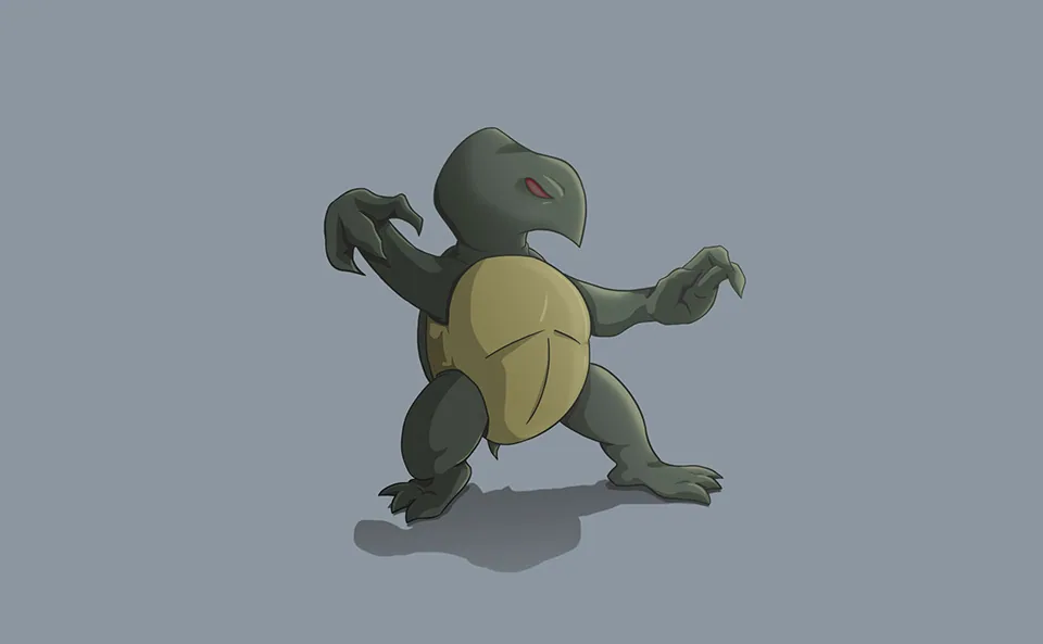 The turtle character with shading and a cast shadow