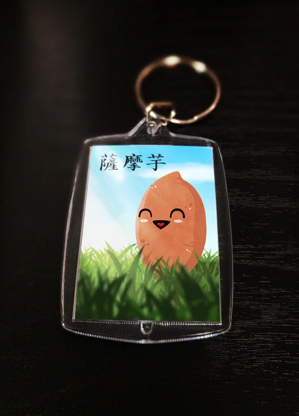The illustration in a clear acrylic keychain