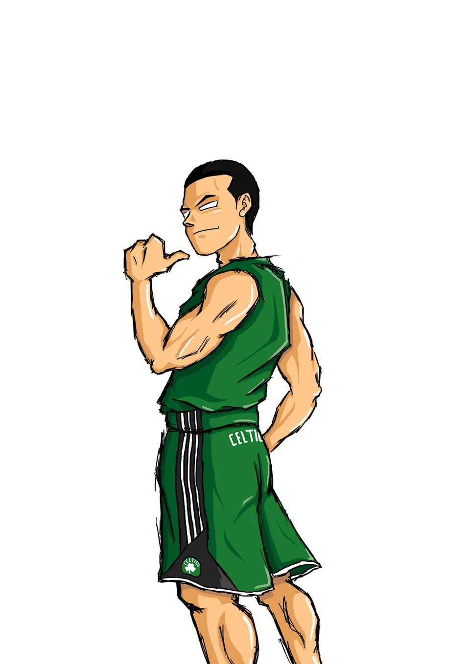 The self-portrait coloured and shaded, before the background